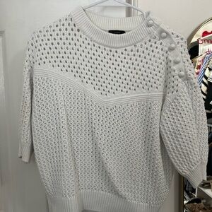 J. Crew White Textured Sweater with Button Accents